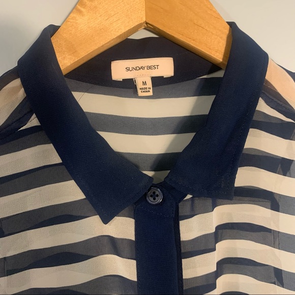 Sunday Best Sheer Navy and White Stripe Tank Button Up - Picture 2 of 4
